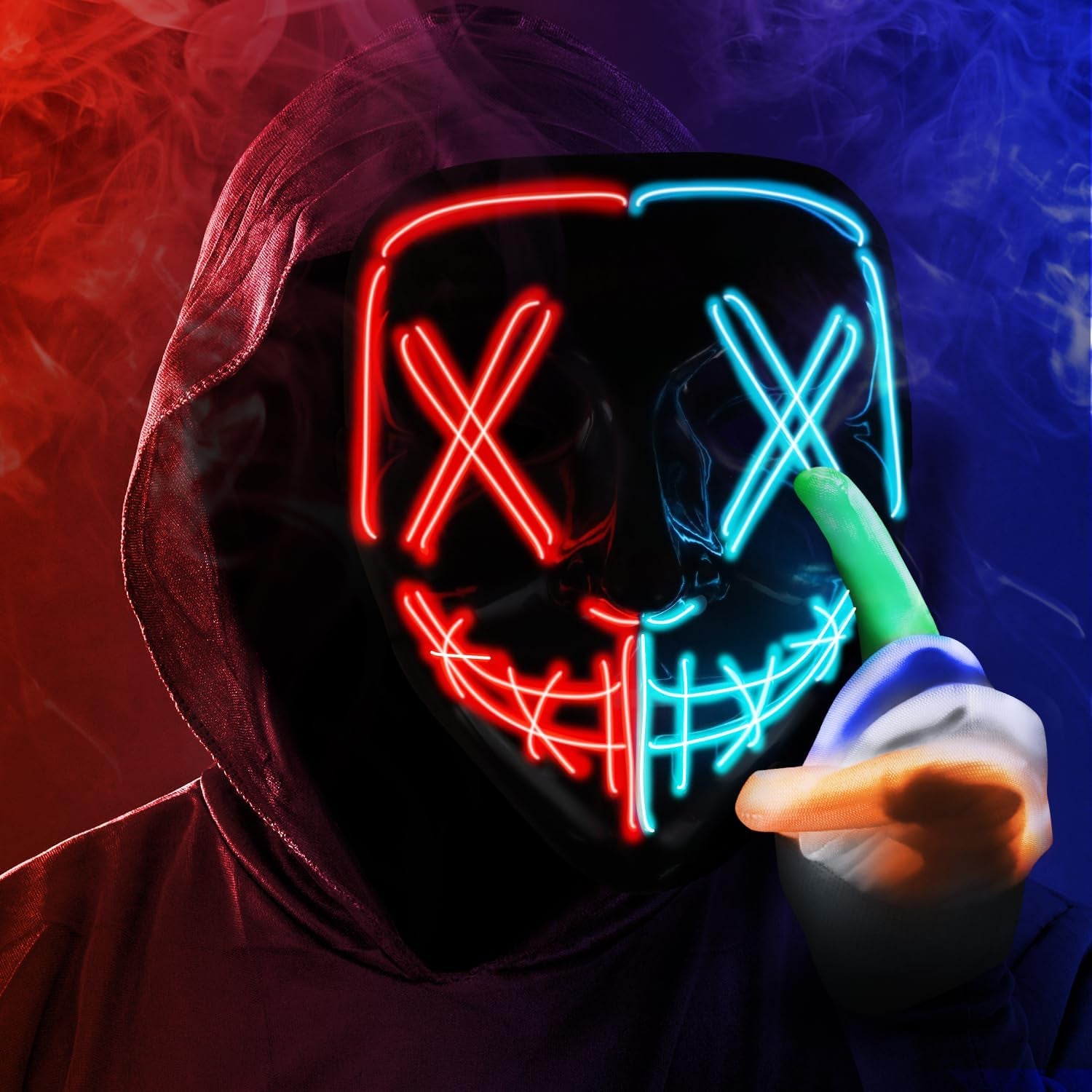 Halloween Light up Mask,Led Purge Mask with Gloves,Scary Cool Teen Halloween Costumes Mask for Women Kids Boys