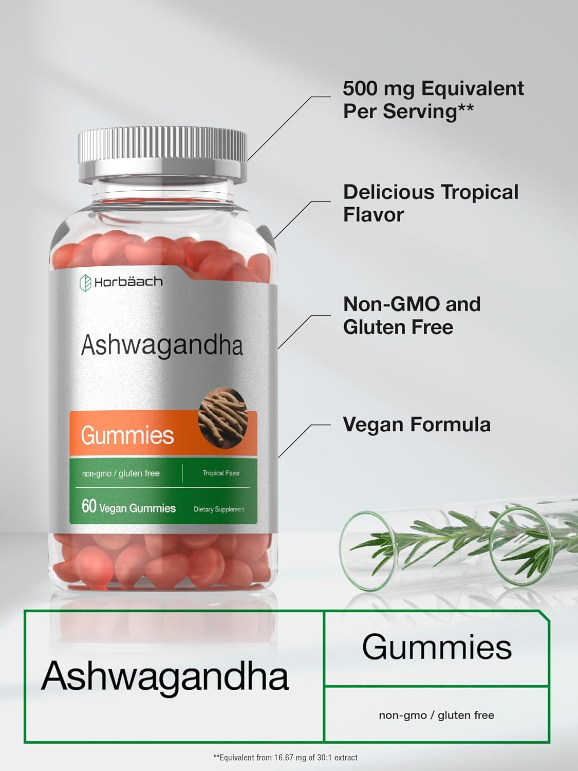 Ashwagandha Gummies for Women and Men | 60 Count | Vegan, Non-Gmo, Gluten Free Supplement | Tropical Flavor TLBH