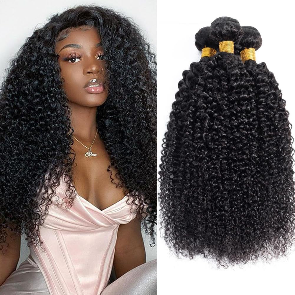 Curly Human Hair Bundles Unprocessed Kinky Hair 3 Bundles Human Hair 8 10 12 Inch Soft Weave Bundles Human Hair Weft Extensions Natural Black