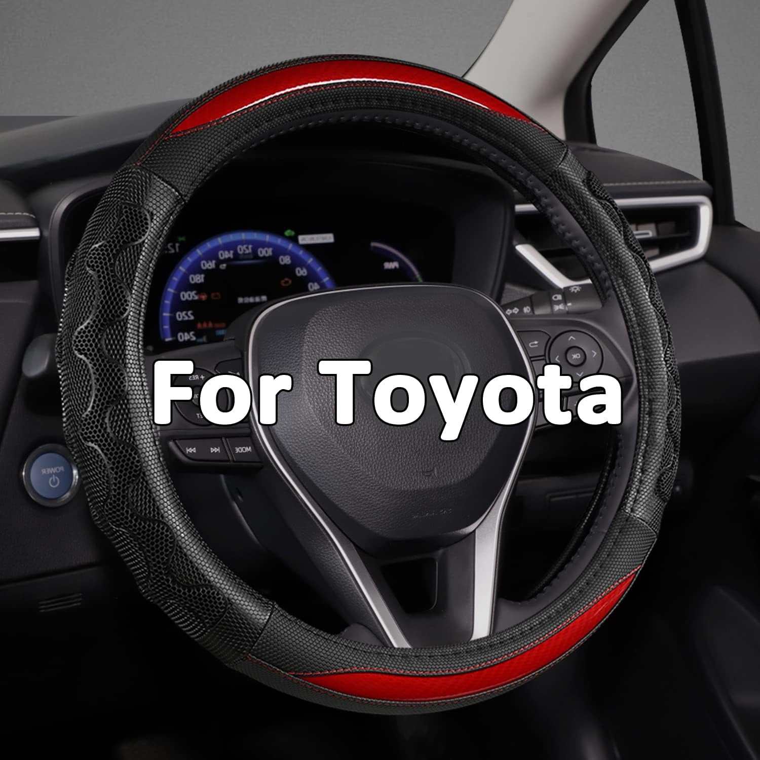 Steering Wheel Cover for Toyota, Auto Car Steering Wheel Cover for Toyota Highlander 4Runner Tacoma Corolla Camry - Black+Red Trim