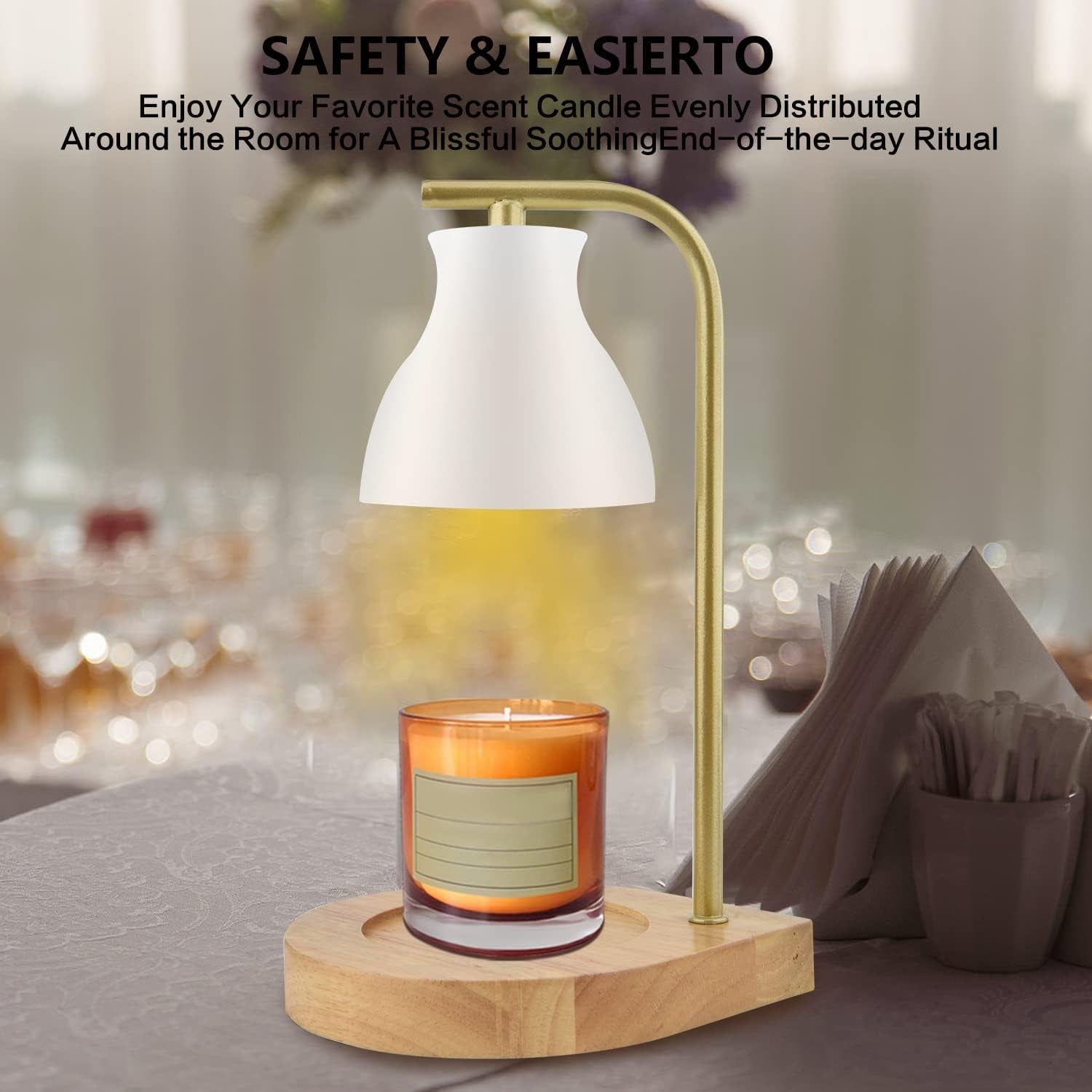 Candle Warmer Lamp - Candle Lamp Warmer with Dimmable, Birthday Gifts for Mom Women, House Warming Gifts New Home Decor, Wax Melt Warmer with 2 Bulbs D.White Gold