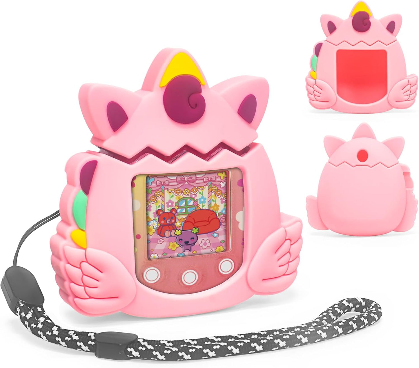 Silicone Case Compatible with Tamagotchi Pix Virtual Pet Game Machine, Cute Unicorn Pattern Protective Sleeve for Pix with Finger Lanyard ZOUSA