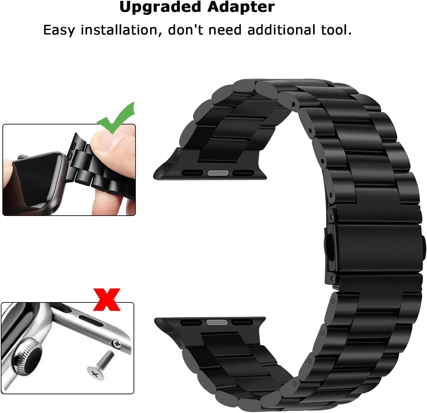 Band Compatible with Apple Watch Band 41Mm 40Mm 38Mm Premium Stainless Steel Metal Replacement Strap Compatible with Apple Watch SE Series 9 8 7 6 5 4 3 2 1 (Black)