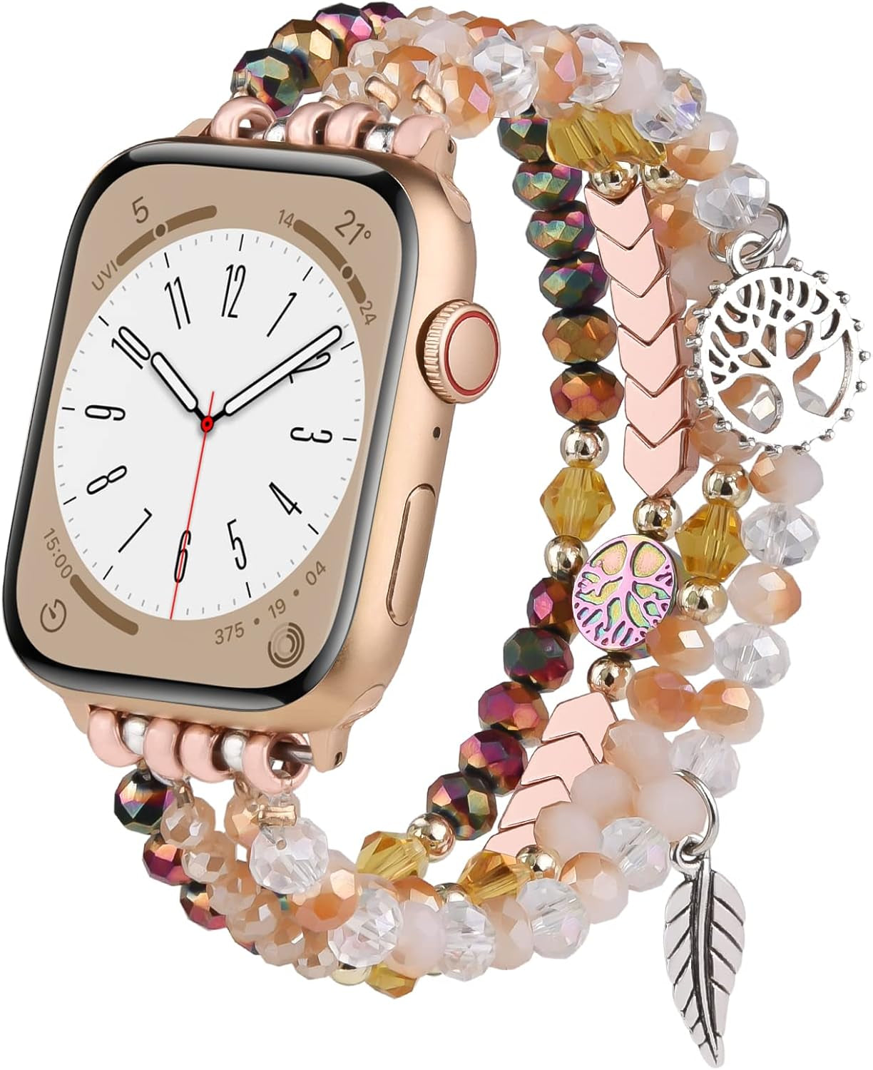 Beaded Bracelet Compatible with Apple Watch Band 38Mm/40Mm/41Mm/42Mm（Series 10） 9/8/7/SE/6/5/4/3/2/1 Women Fashion Handmade Elastic Stretch Strap for Iwatch Bands Replacement