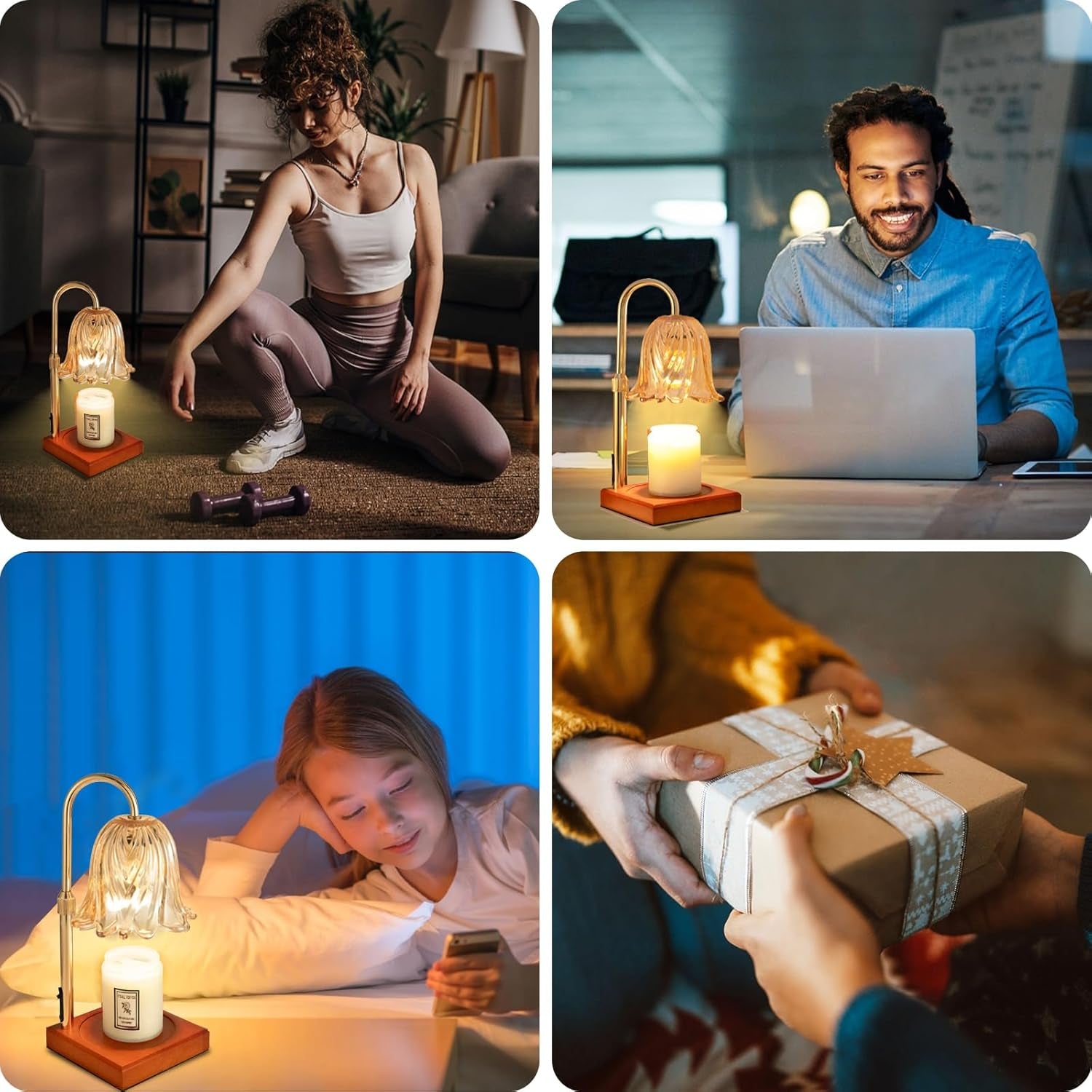 Candle Warmer Lamp, Dimmable Candle Lamp Warmer, Adjustable Height, Timer, Bedroom Living Room Home Decor Wax Melt Warmer for Scented Wax with 2 Bulbs, Gold