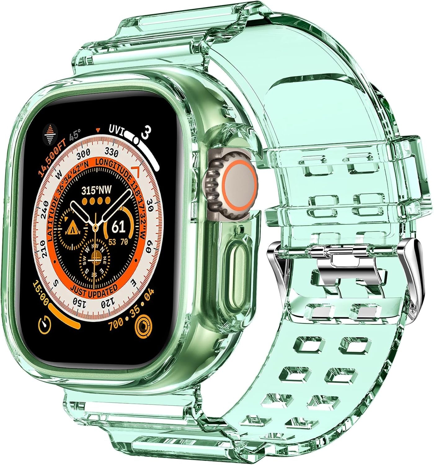 Compatible for Clear Apple Watch Band with Bumper Case, Women Men Glitter Bling TPU Sport Strap for Iwatch SE Ultra Series 10 9 8 7 6 5 4 3 2 1