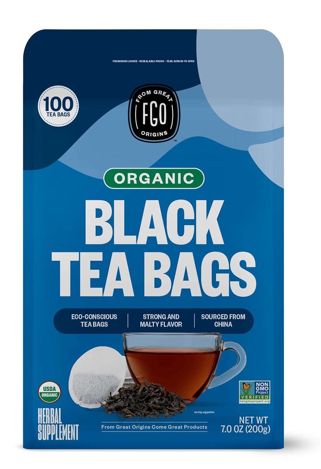 Organic Tulsi Holy Basil Tea, 100 Count, Eco-Conscious Herbal Tea Bags, Resealable Bag, Caffeine Free, Packaging May Vary (Pack of 1) TLBH
