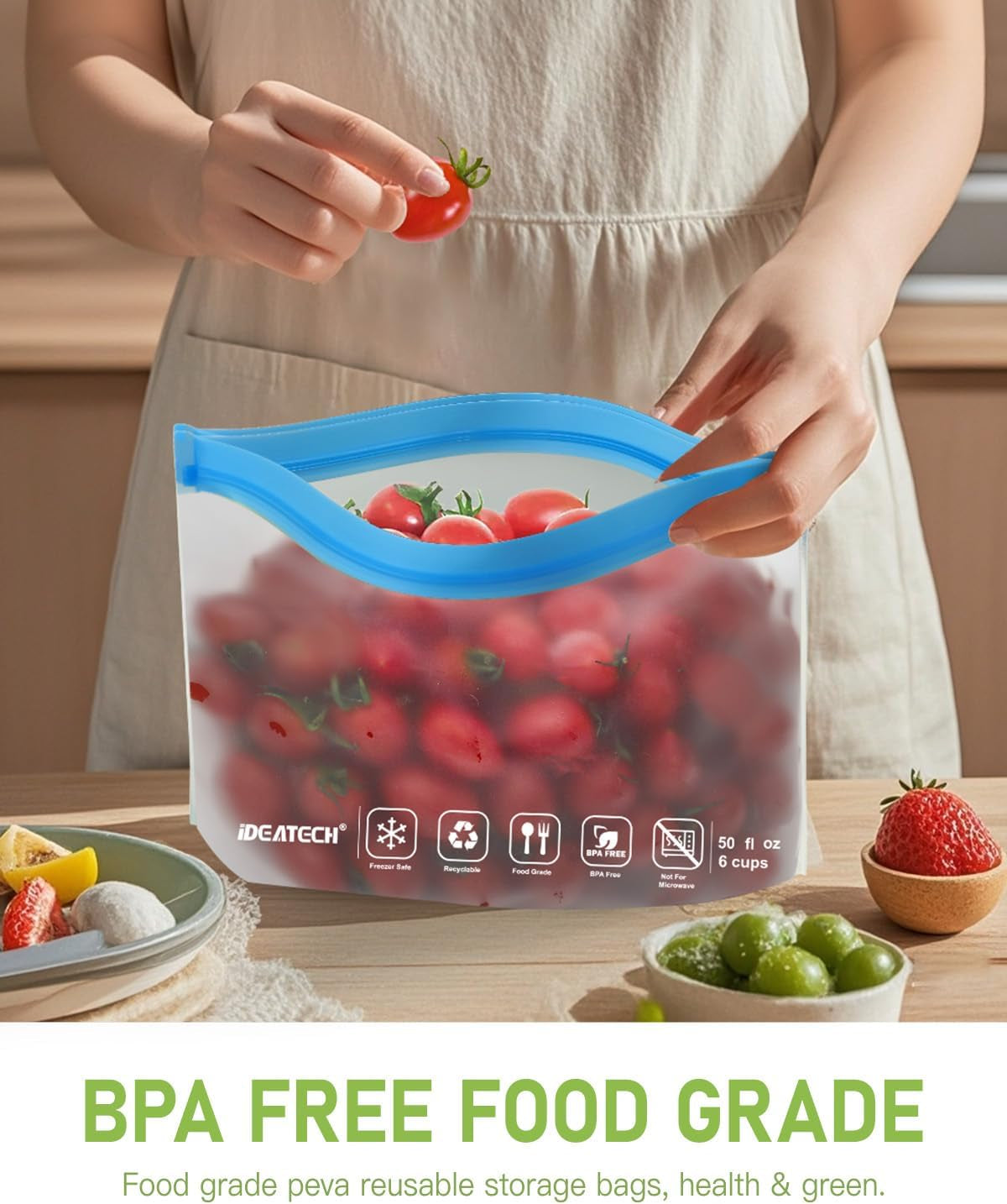 20Pack Dishwasher Safe Reusable Bags, Leakproof Reusable Freezer Bags, BPA Free Reusable Food Storage Bags Sandwich Bags Snack Bags for Lunch Travel(8 Gallon 6 Quart 6 Snack,Colored)