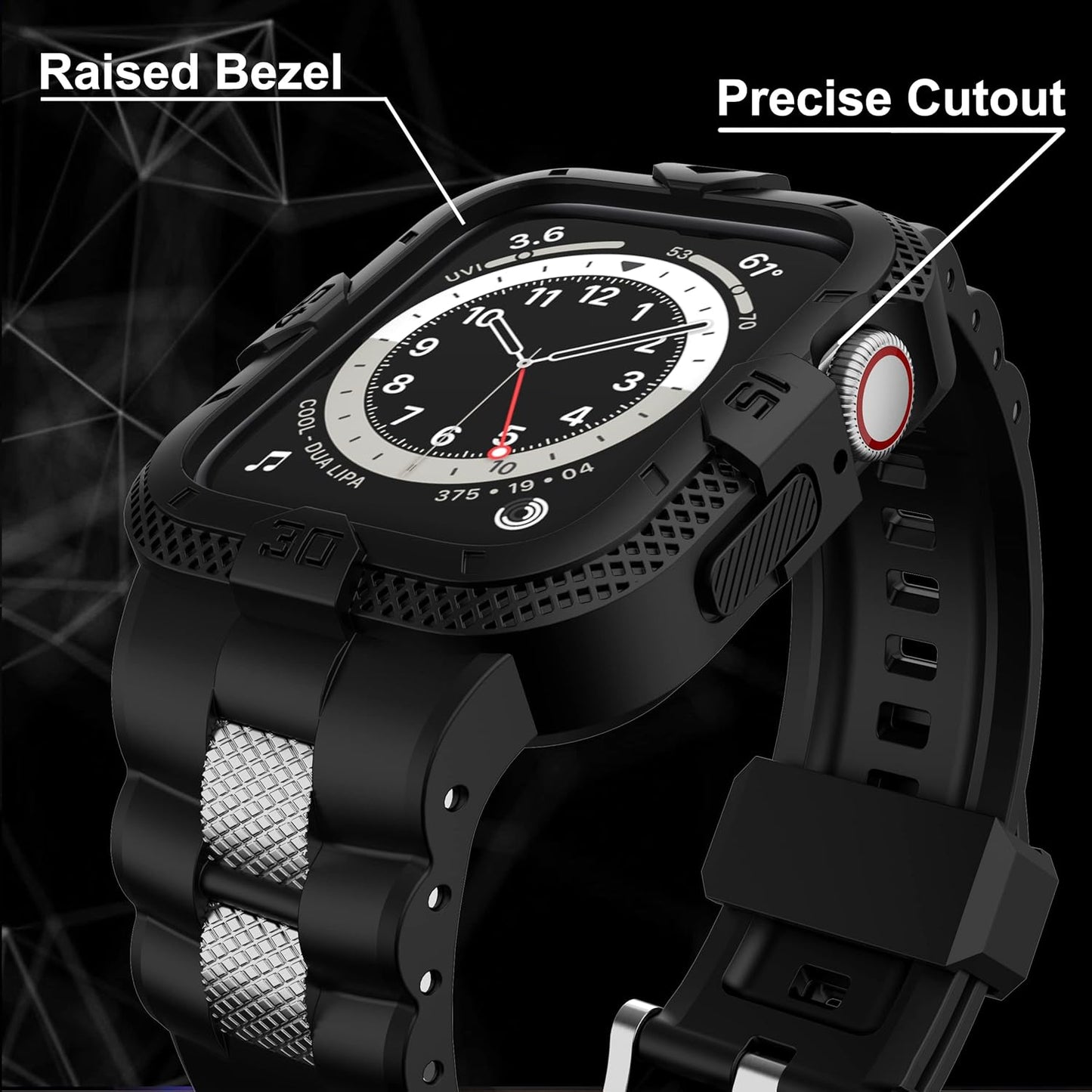 Bands Compatible for Apple Watch Band 41Mm 40Mm 38Mm, Men Sport Rugged Band with Protective Case for Watch Series 9 8 7/Series 6 SE 5 4 3, Black