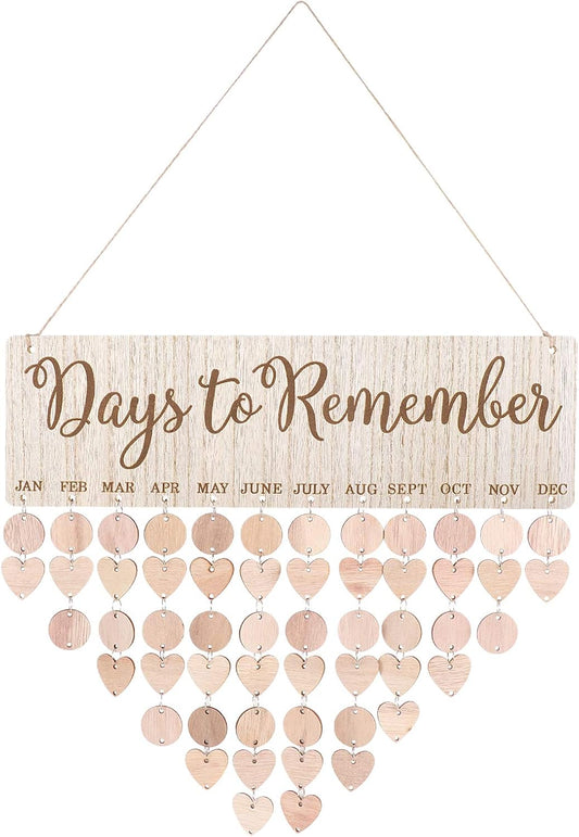 Family Birthday Plaque with Tags: Christmas Wooden Birthday Reminder Calendar Plaque Sign Board Wall Hanging Family Decor Plaque Days
