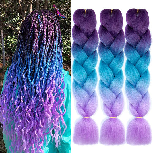 Ombre Braiding Hair 24 Inch Braid Hair Extensions 3Pcs Pre Stretched High Temperature Crochet Braiding Hair (C26)…