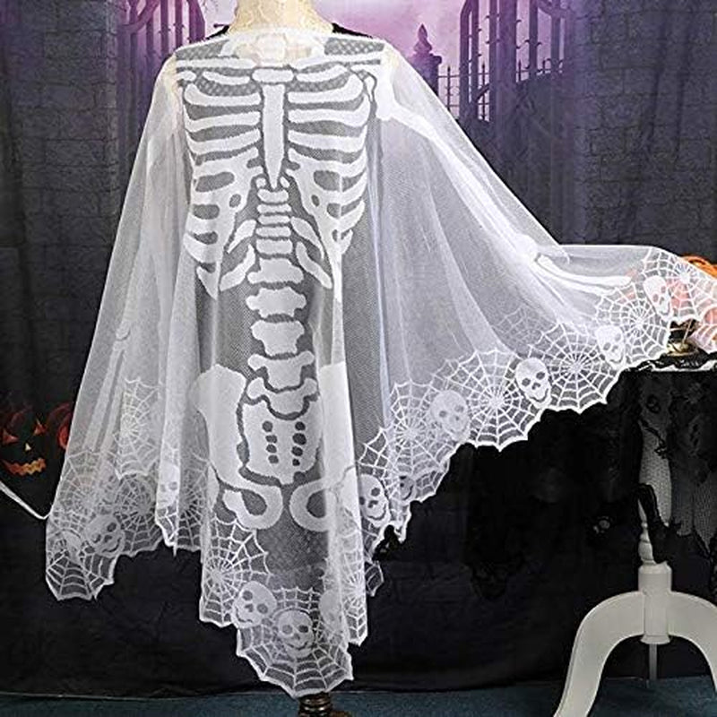 Halloween Costumes for Women Lace Skeleton Poncho plus Size 57X57 Inch White
