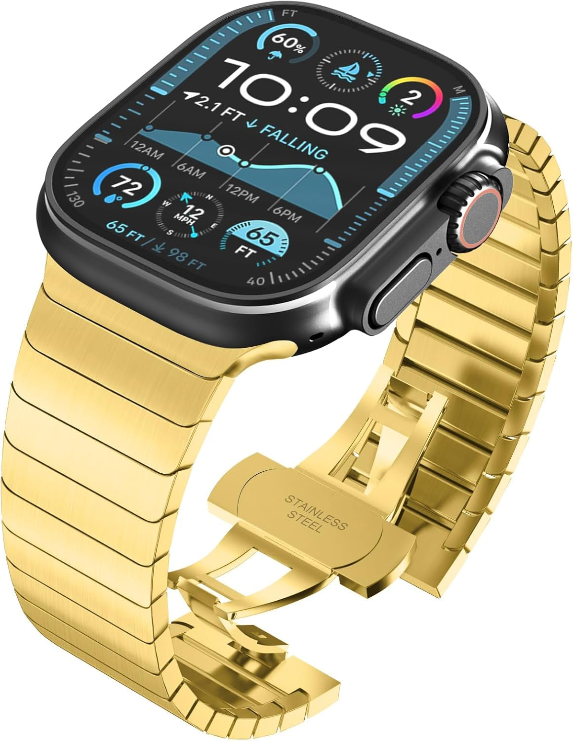Compatible for Apple Watch Ultra 2 Band Ultra Band 49Mm 46Mm 45Mm 44Mm 42Mm Series 10 9 8 7 for Men, 24Mm Wide Stainless Steel Metal Bands for Apple Watch Iwatch SE Series 6 5 4 Link, Black