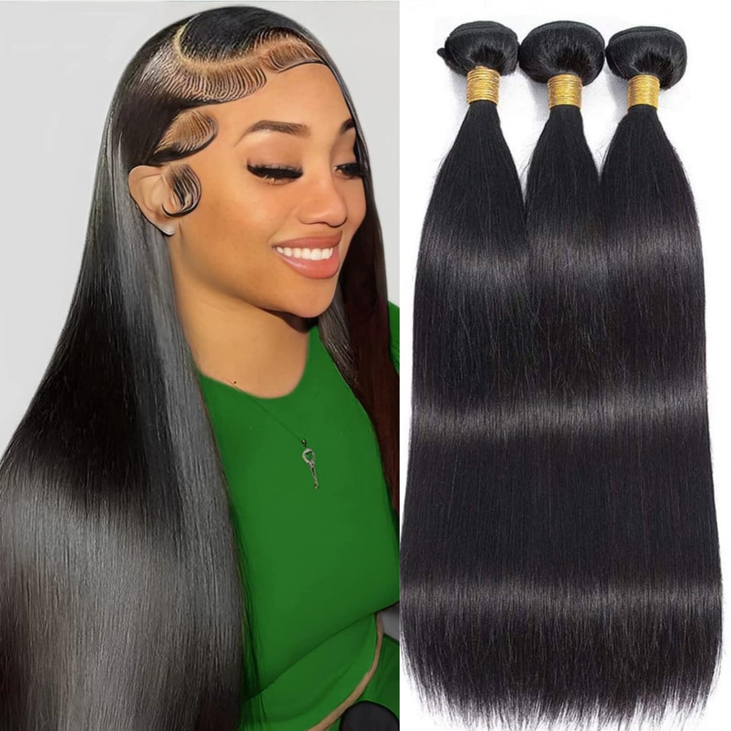 Straight Bundles Human Hair 3 Bundles 14 16 18 Inch 12A Brazilian Virgin Human Hair Bundles Straight Hair 100% Unprocessed Human Hair Natural Color