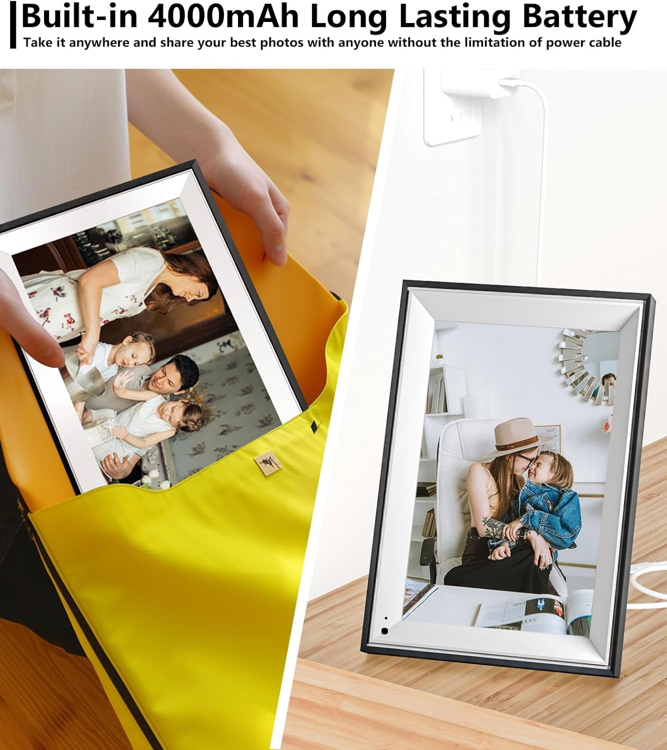 Digital Picture Frame Wifi Battery Powered Free Unlimited Storage Ai-Powered Send Pictures via Google Photos Email Web Browser App Digital Photo Frame Electronic Picture Frame Slideshow 10.1"