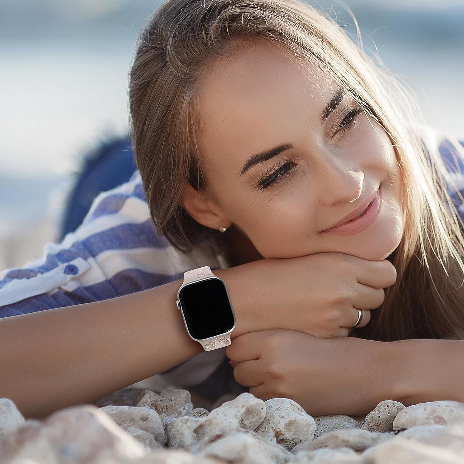 Sunflower Engraved Band Compatible for Apple Watch Bands 40Mm 41Mm 38Mm 42Mm 44Mm 45Mm 49Mm Women, Soft Floral Silicone Strap for Iwatch Ultra Series 9 8 7 6 SE 5 4 3 2 1