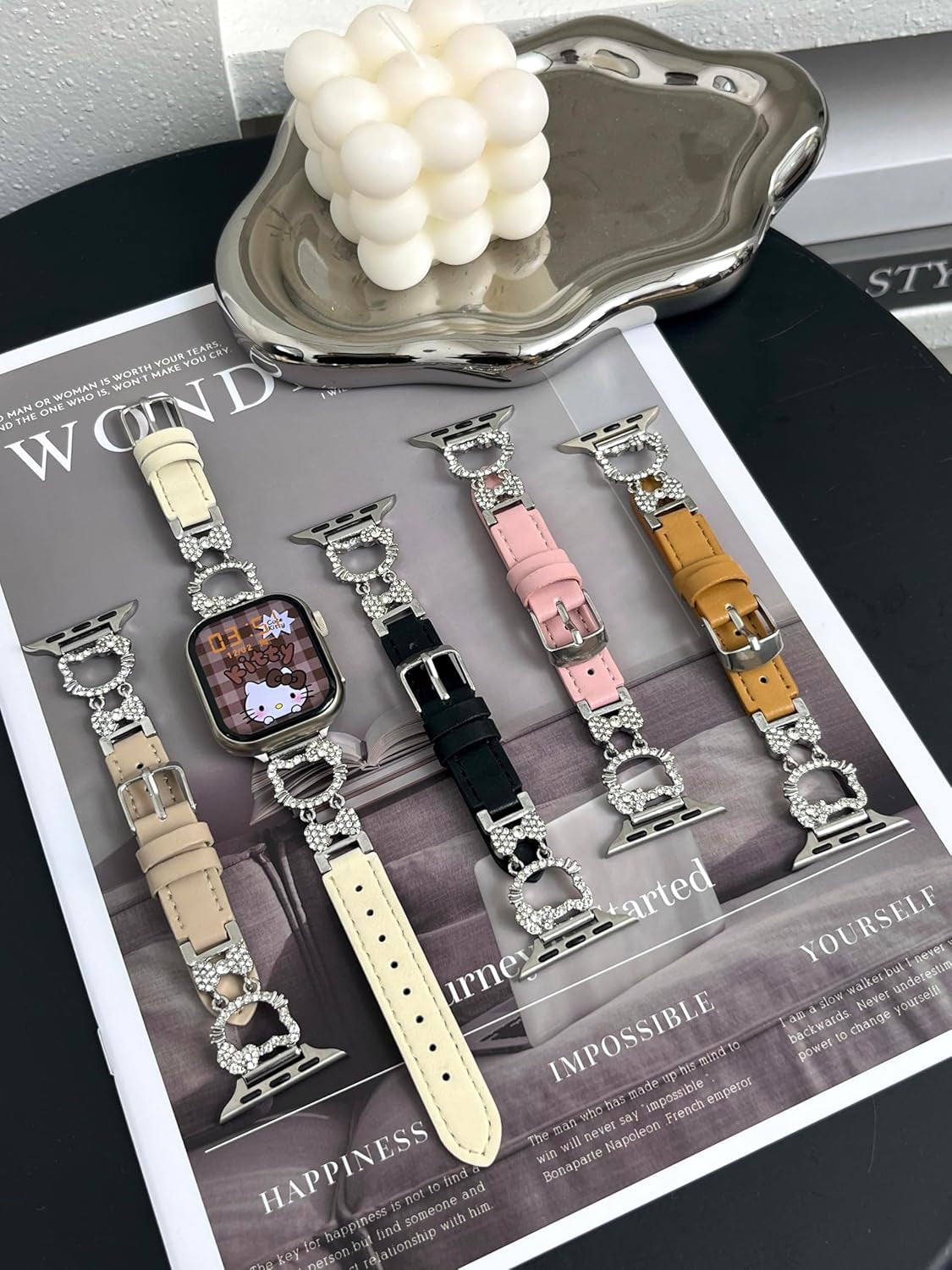 Bling Cute Watch Band Compatible with Apple Watch Bands for Women 38/40/41/42/44/45/46/49Mm Cartoon Leather Strap for Iwatch Series 10/9/8/7/6/5/4/3/2/1/Se/Ultra 2