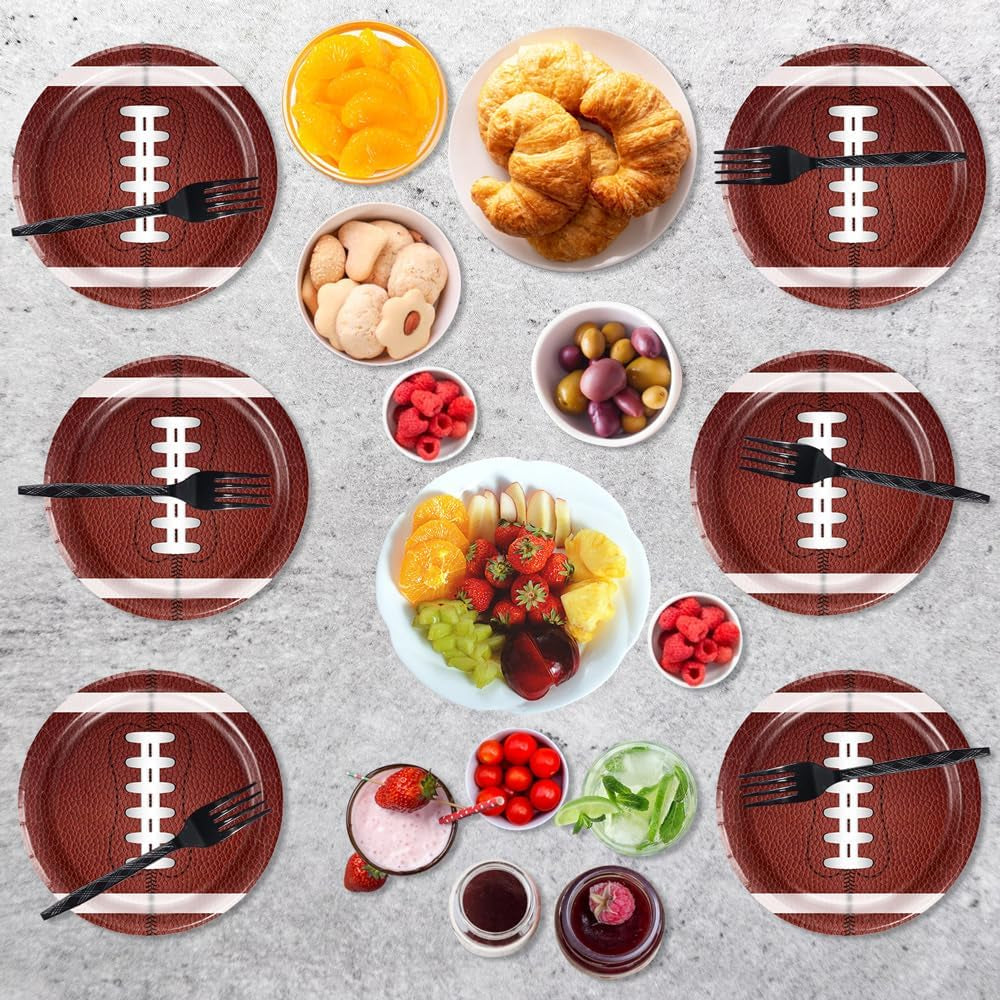 50PCS Football Party Paper Plates, Disposable Football Plates, Perfect for Super Bowl Game Day Birthday Party Supplies Decorations