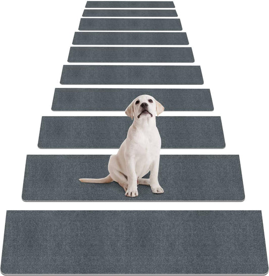 8" X 30" (15 in Pack) Non-Slip Stair Treads Carpet for Wooden Steps, Self-Adhesive Stair Treads Mat, Safety Indoor Stair Runner Mats, anti Slip Stair Rugs for Kids Elders and Dogs，Grey