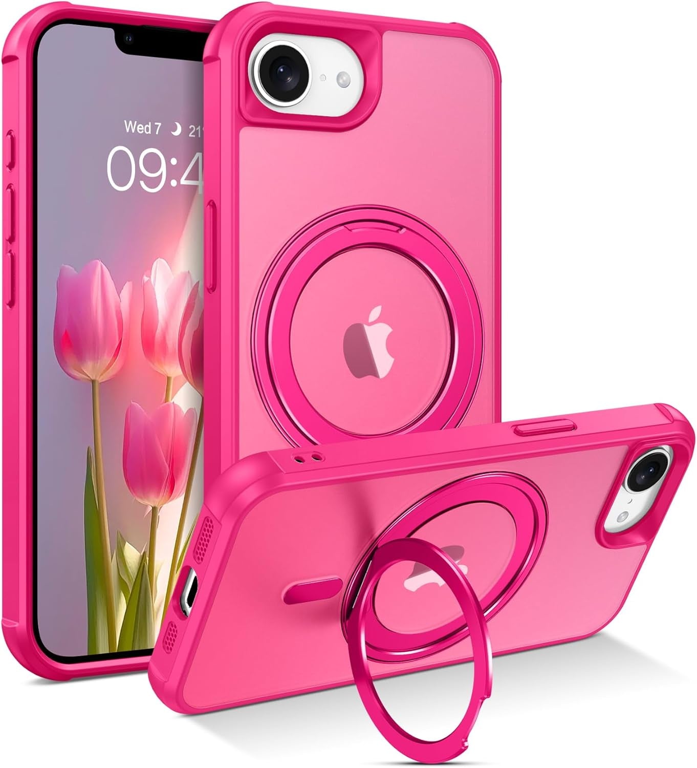 for Iphone 16E Case, Iphone 16E Magnetic Phone Case with Magsafe Rotatable Invisible Kickstand Ring Holder Design Shockproof Women Men Girl Boy Protective Cover for Iphone 16E 6.1", Black