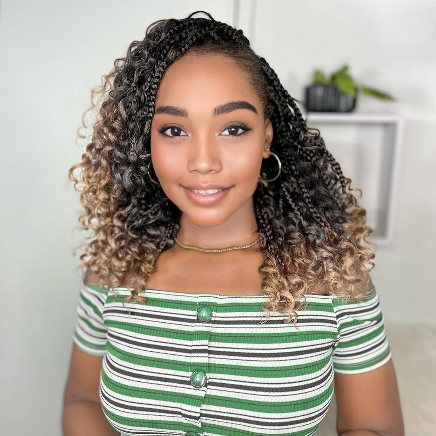 Goddess Box Braids Crochet Hair 10 Inch Boho Crochet Box Braids with Curly Ends, 9 Packs Bohomian Box Braids Crochet Hair for Black Women Pre Looped Box Braids Crochet Hair (10Inch 9 Packs,T27)