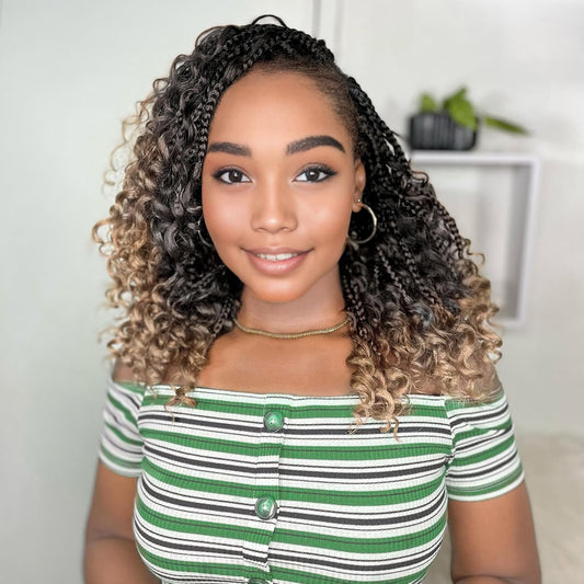 Goddess Box Braids Crochet Hair 10 Inch Boho Crochet Box Braids with Curly Ends, 9 Packs Bohomian Box Braids Crochet Hair for Black Women Pre Looped Box Braids Crochet Hair (10Inch 9 Packs,T27)