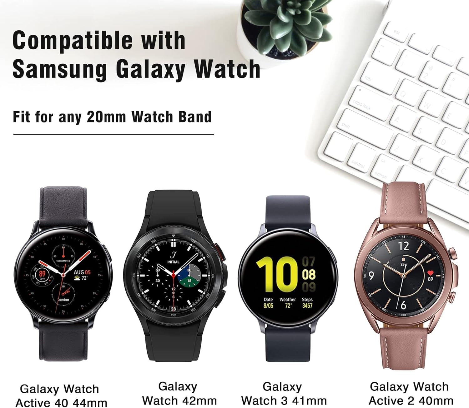 OVERSTEP Galaxy Watch Acitve 2 40Mm 44Mm, Galaxy Watch 3 41Mm, Galaxy Watch 42Mm Band, Quick Release Band Transparent Crystal Sport Replacement Strap for 20Mm Samsung Watch