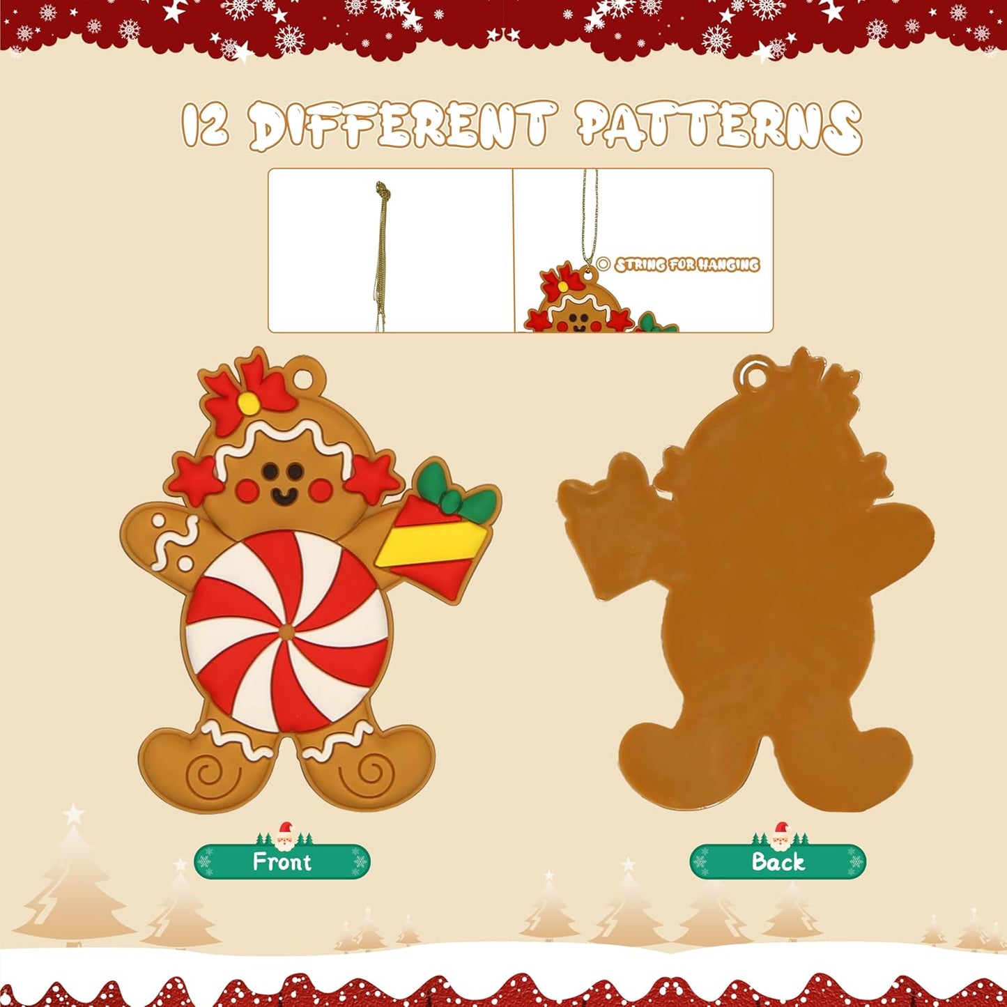 12 PCS Gingerbread Christmas Ornaments - Christmas Tree Decorations Plastic Gingerbread Figurines Ornaments Gingerbread House Ornaments Christmas Tree Hanging Decorations Decor Party