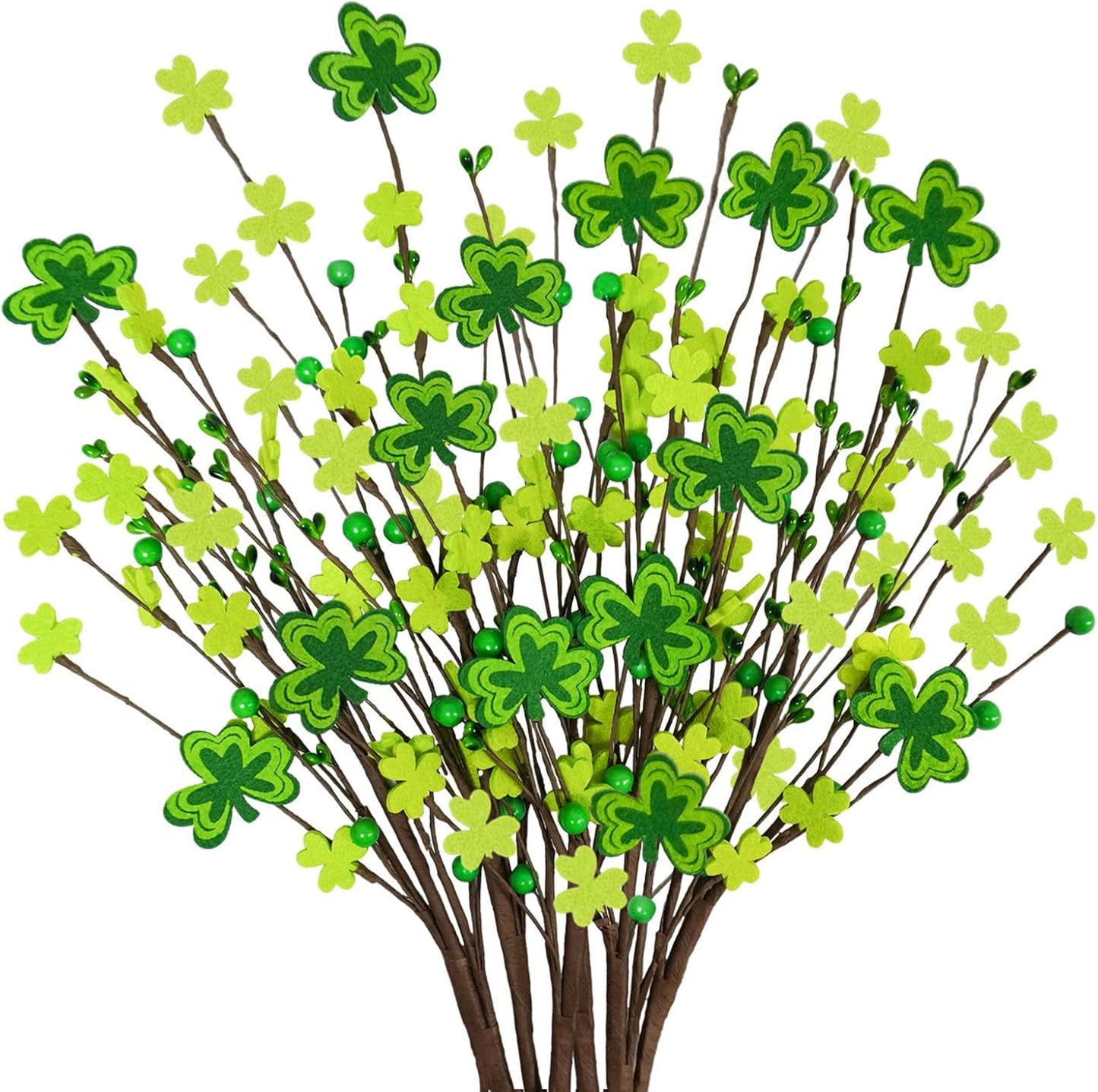 6Pcs St Patricks Day Decorations, 23.8" Artificial Shamrock Picks Fake Green Berry Stems Clover Flower Floral Branches for Home Party Table Centerpiece St. Patrick'S Day Decor