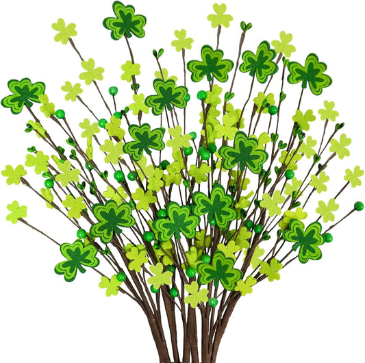 6Pcs St Patricks Day Decorations, 23.8" Artificial Shamrock Picks Fake Green Berry Stems Clover Flower Floral Branches for Home Party Table Centerpiece St. Patrick'S Day Decor
