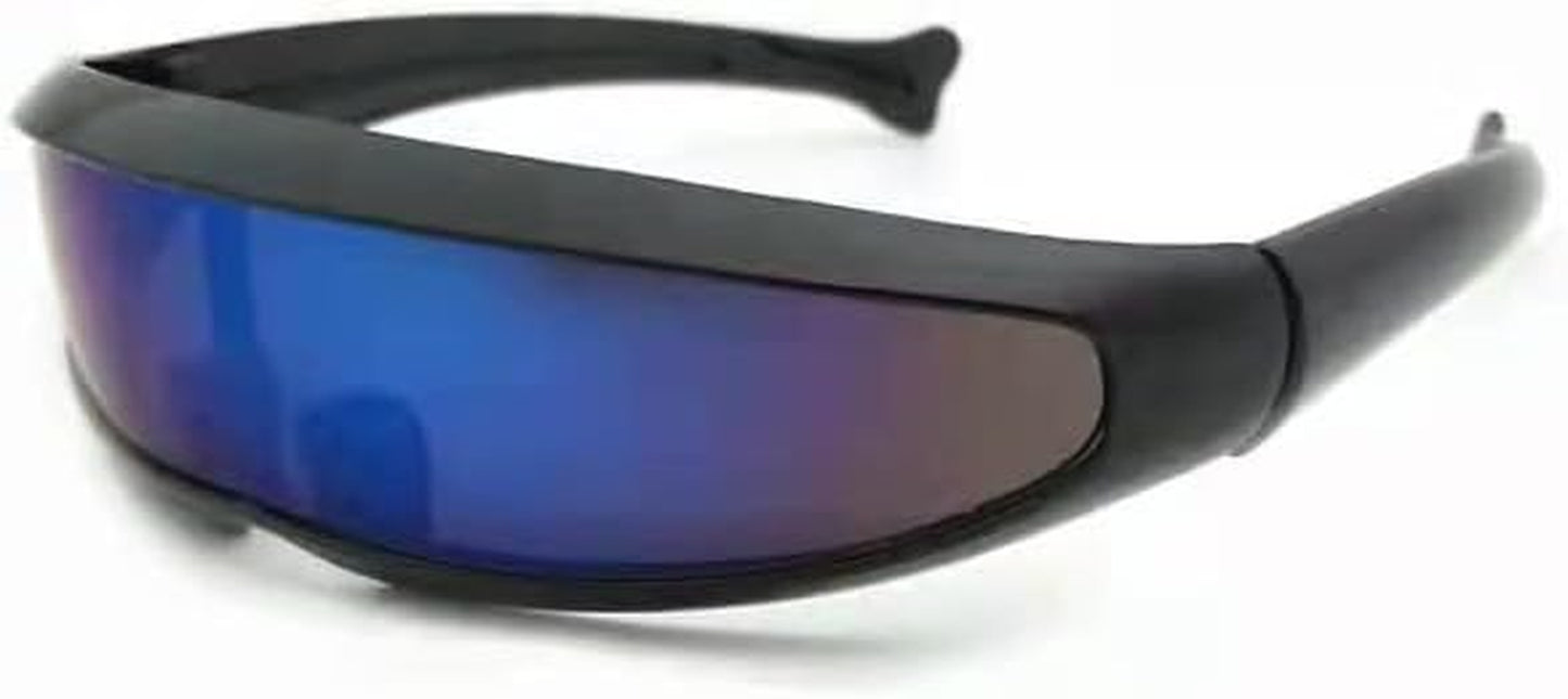 Futuristic Cyclops Cyberpunk Visor Sunglasses Mirrored Lens Narrow Sunglasses Personality Cosplay Costume Eyeglasses Photo Props Costume Eyewear Glasses Funny Party Mask Decoration（Black+Blue）