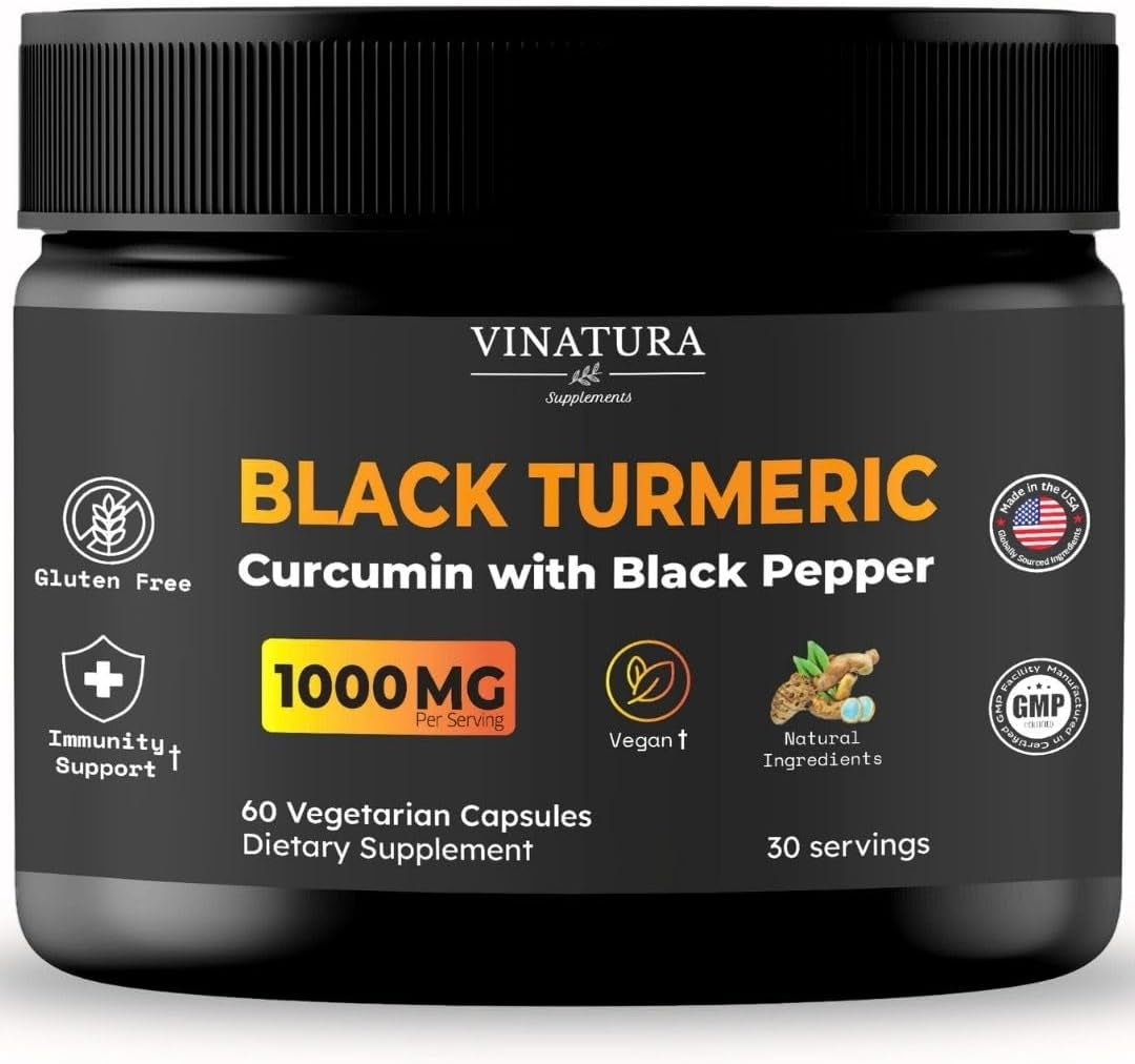 Black Turmeric, Curcumin with Black Pepper 1000Mg - Turmeric Curcumin with Turmeric Black - Curcuma Caesia, Curcuma Longa, Black Pepper 95% Piperine - 60 Capsules 30 Servings TLBH