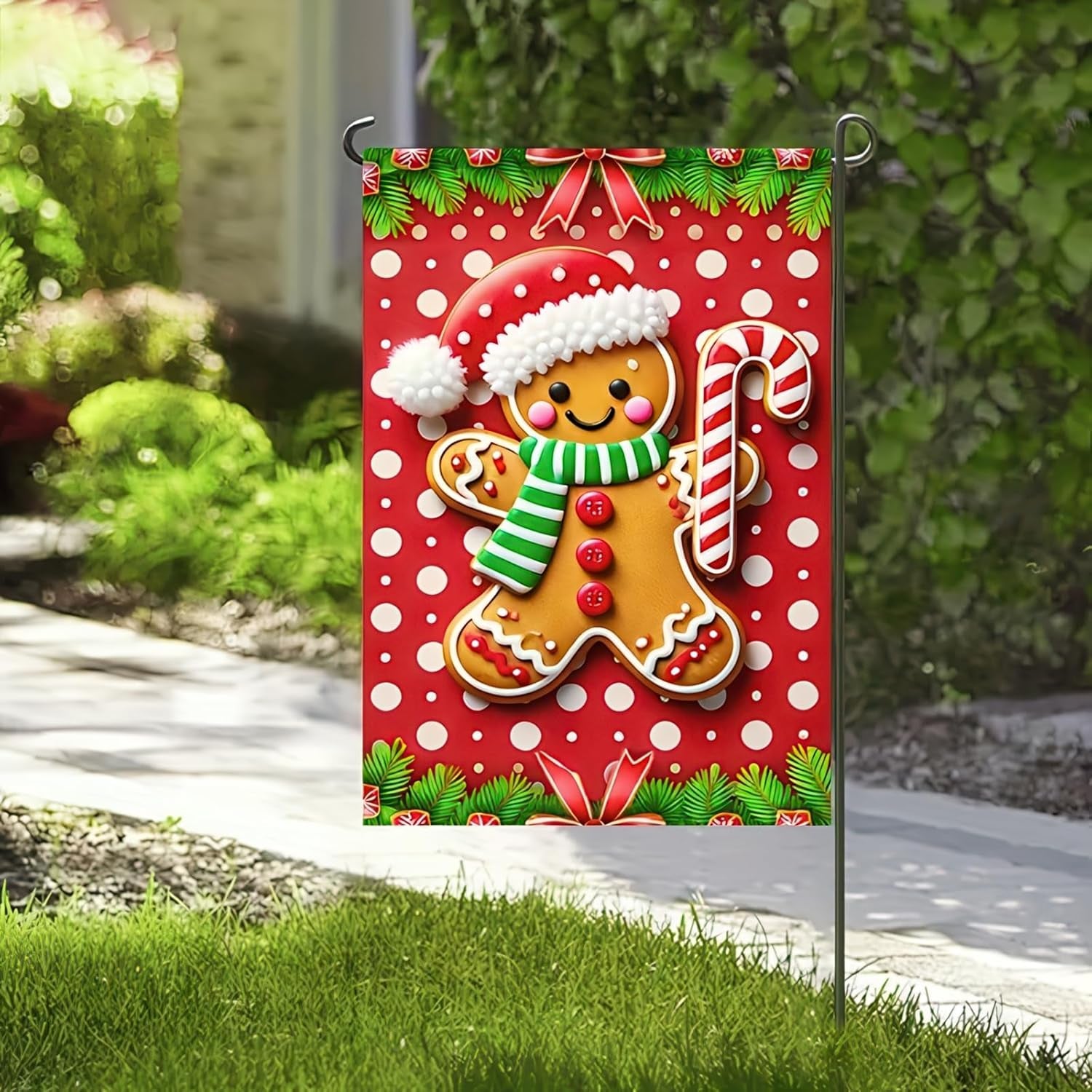 Christmas Garden Flag Gingerbread Man Flag Holiday Yard Banner Christmas Decoration Polyester 12 X 18 Inch Double Sided Small Winter Yard Flag for Outdoor Farmhouse Decoration