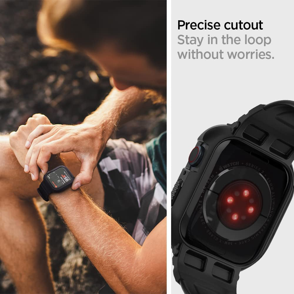 Rugged Armor Pro Designed for Apple Watch Case with Band Series 9/8/SE2/7/6/SE/5/4 45Mm/44Mm - Black