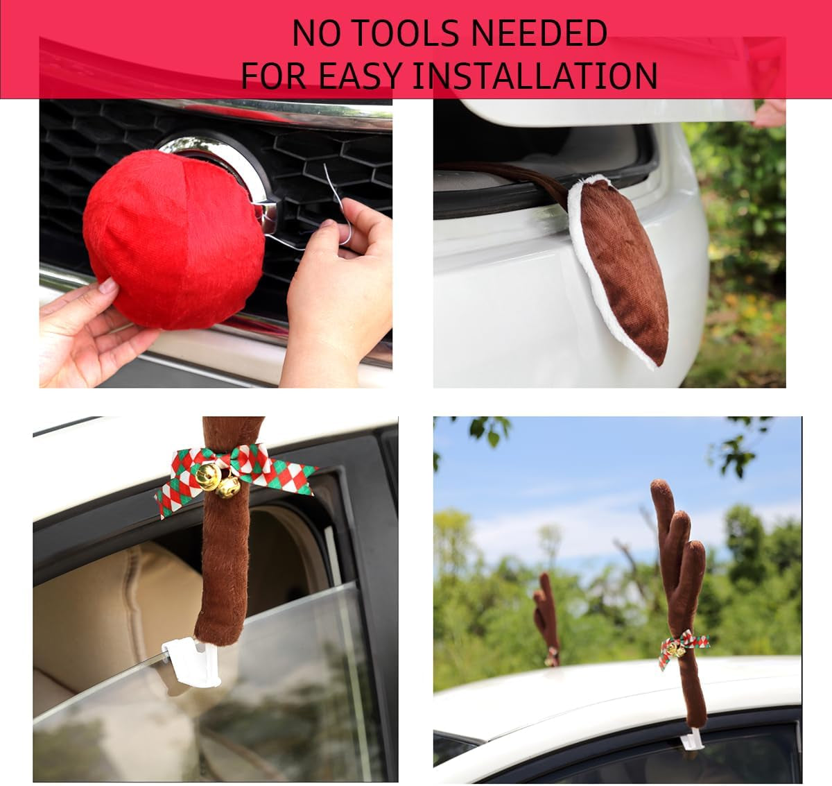 Premium Reindeer Antlers for Cars - Car Christmas Decorations Antlers with Nose and Tail Auto Accessories