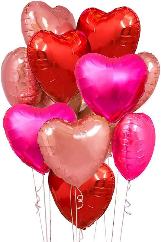 Upgraded Rose Gold and Red Balloons - Pack of 15 - Heart Shaped Foil Balloons for Valentines Day Wedding Birthday Bridal Shower Baby Shower Decorations