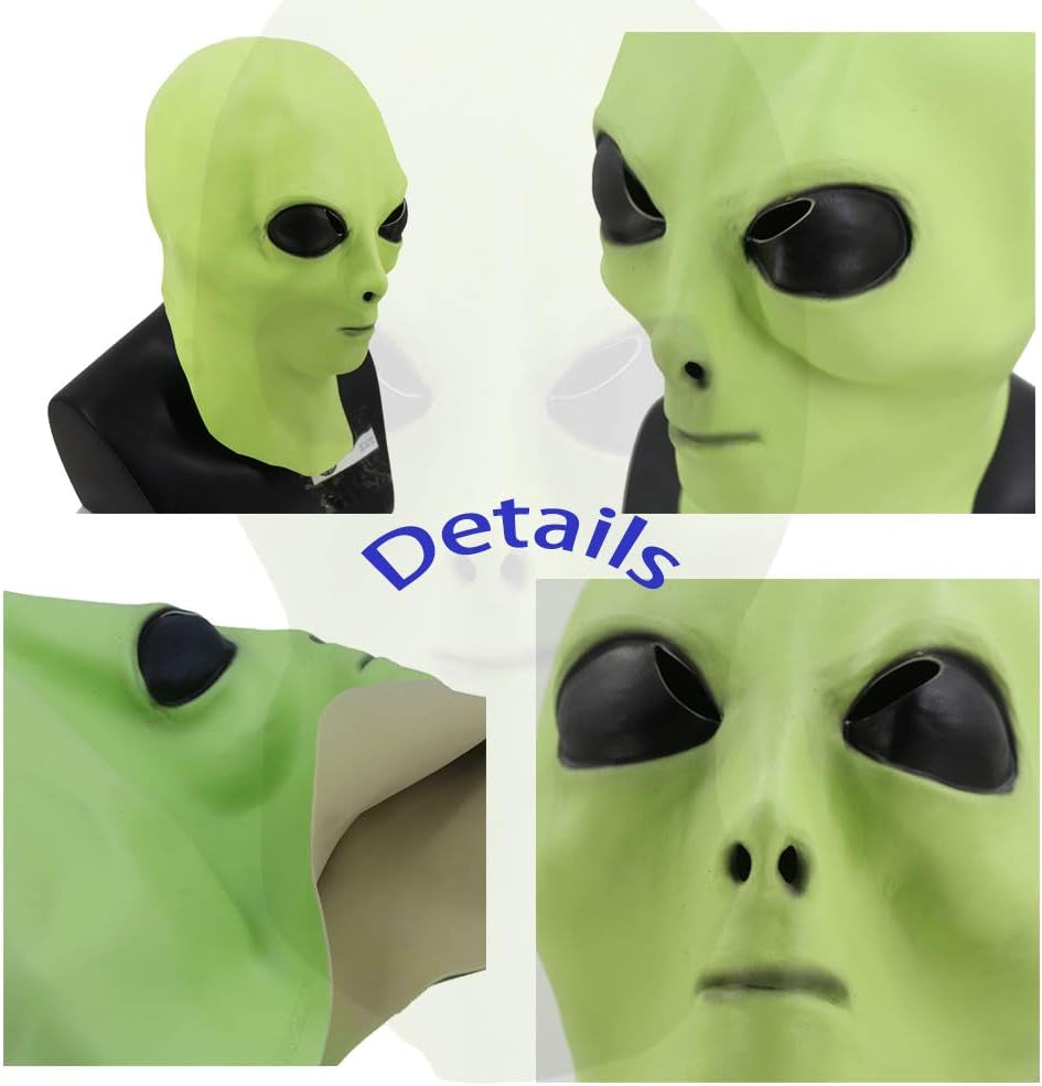 Realistic Alien Mask Latex Halloween Glow Effect Party Costume Carnival UFO Fancy Dress Multicoloured