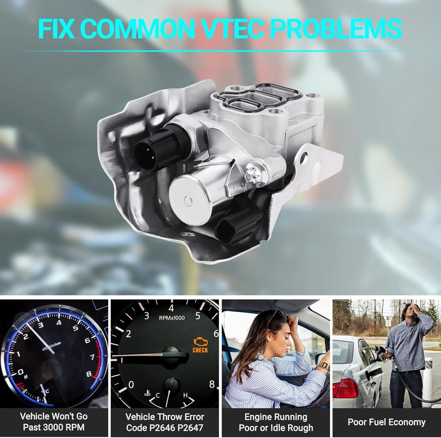 15810-RAA-A03 VTEC Solenoid Spool Valve with Oil Pressure Switch & Gasket - Fit for 2002-2011 Honda Acura - 2.4L Accord, CR-V, Element, 2.0L Civic,Rsx - Replace 15810-PNE-G01, 15810-PPA-A01, 917-224