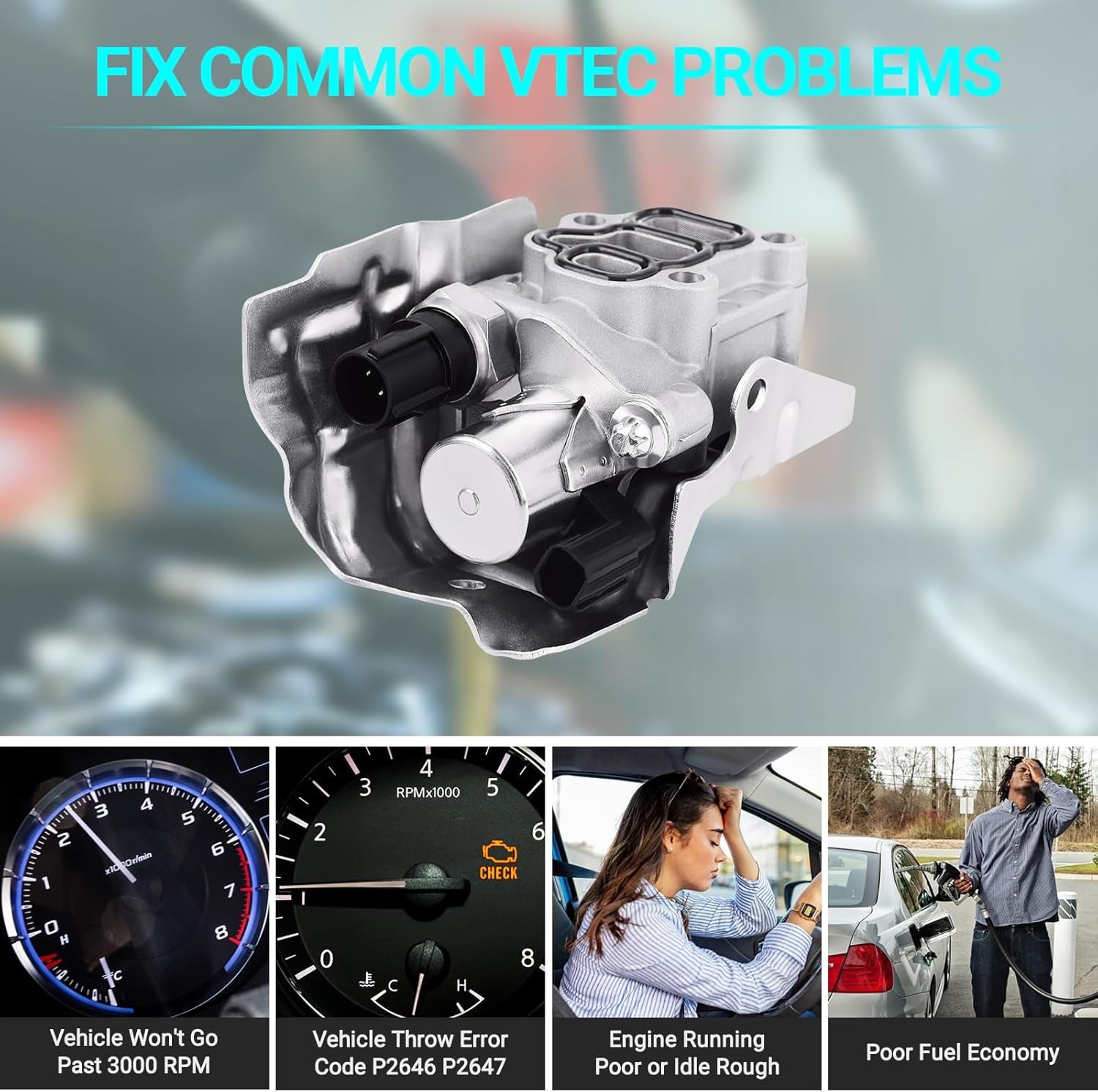 15810-RAA-A03 VTEC Solenoid Spool Valve with Oil Pressure Switch & Gasket - Fit for 2002-2011 Honda Acura - 2.4L Accord, CR-V, Element, 2.0L Civic,Rsx - Replace 15810-PNE-G01, 15810-PPA-A01, 917-224