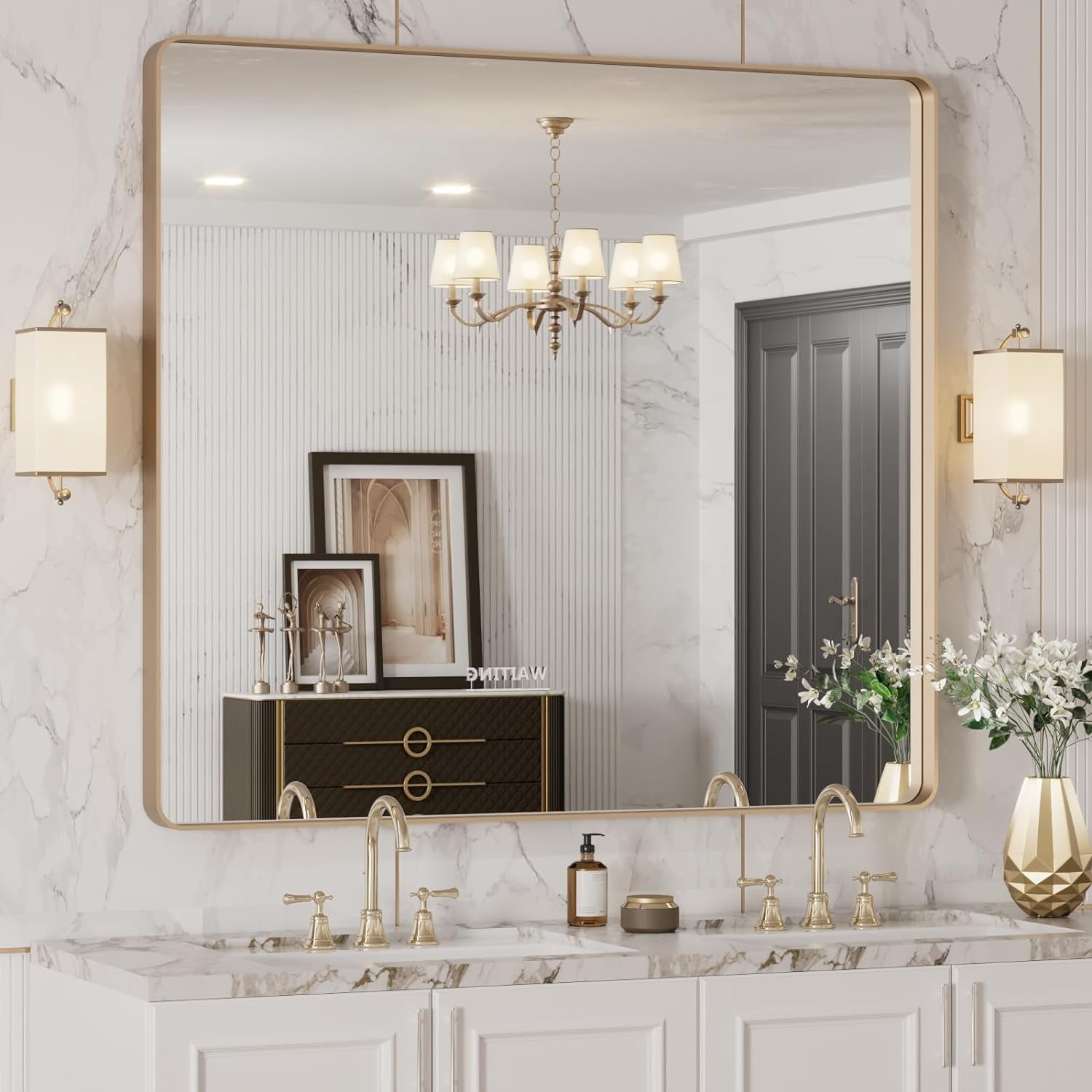 50X30 Inch Black Metal Framed Bathroom Mirror for Wall, Matte Black Bathroom Vanity Mirror Farmhouse, Large Rounded Rectangle Mirror, Anti-Rust, Tempered Glass, Hangs Horizontally or Vertically