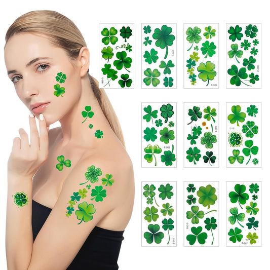 St. Patrick'S Day Shamrock Temporary Tattoos & Face Stickers, Waterproof Saint Patrick'S Day Clover Tattoos Art Make up Deco Irish Party Favors