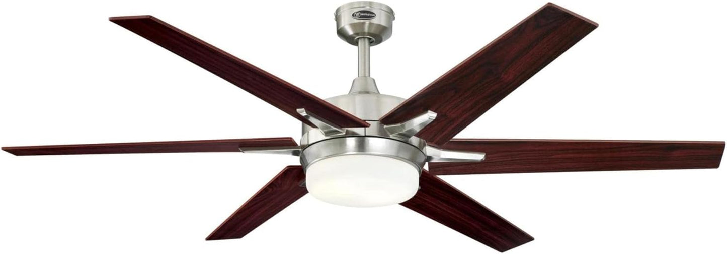 74003B00 Transitional Cayuga, Smart Wifi Ceiling Fan Compatible with Amazon Alexa and Google Home with LED Light, 60 Inch, Brushed Nickel Finish, Frosted Opal Glass