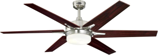 74003B00 Transitional Cayuga, Smart Wifi Ceiling Fan Compatible with Amazon Alexa and Google Home with LED Light, 60 Inch, Brushed Nickel Finish, Frosted Opal Glass