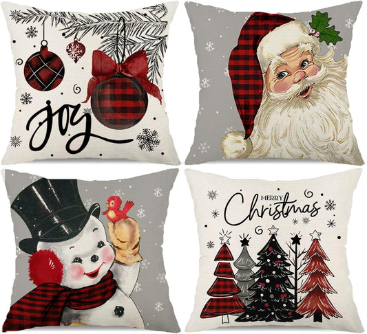 Christmas Decorations Pillow Covers 16×16 Set of 4 Snowflake Santa Snowman Merry Christmas Tree Joy Balls Xmas Rustic Winter Holiday Throw Pillows Christmas Decor Cushion Cases Grey-16