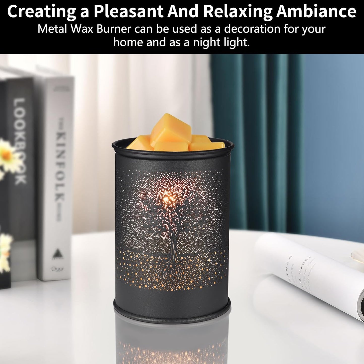 Metal Wax Melt Warmer, Candle Wax Warmer for Scented Wax Melter,Electric Wax Melts Wax Cubes Black Candle Lamp for Home Office Decor,Wax Burner as Gifts for Mom Grandma Women Girls (Tree)…