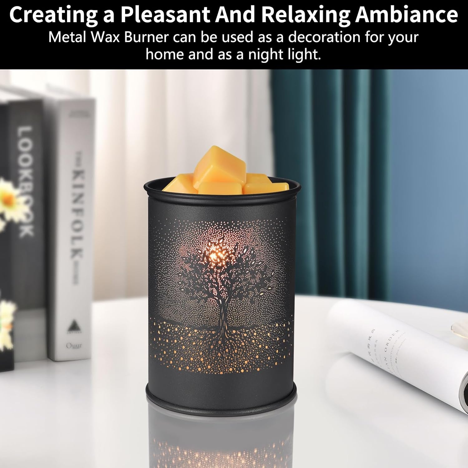 Metal Wax Melt Warmer, Candle Wax Warmer for Scented Wax Melter,Electric Wax Melts Wax Cubes Black Candle Lamp for Home Office Decor,Wax Burner as Gifts for Mom Grandma Women Girls (Tree)…
