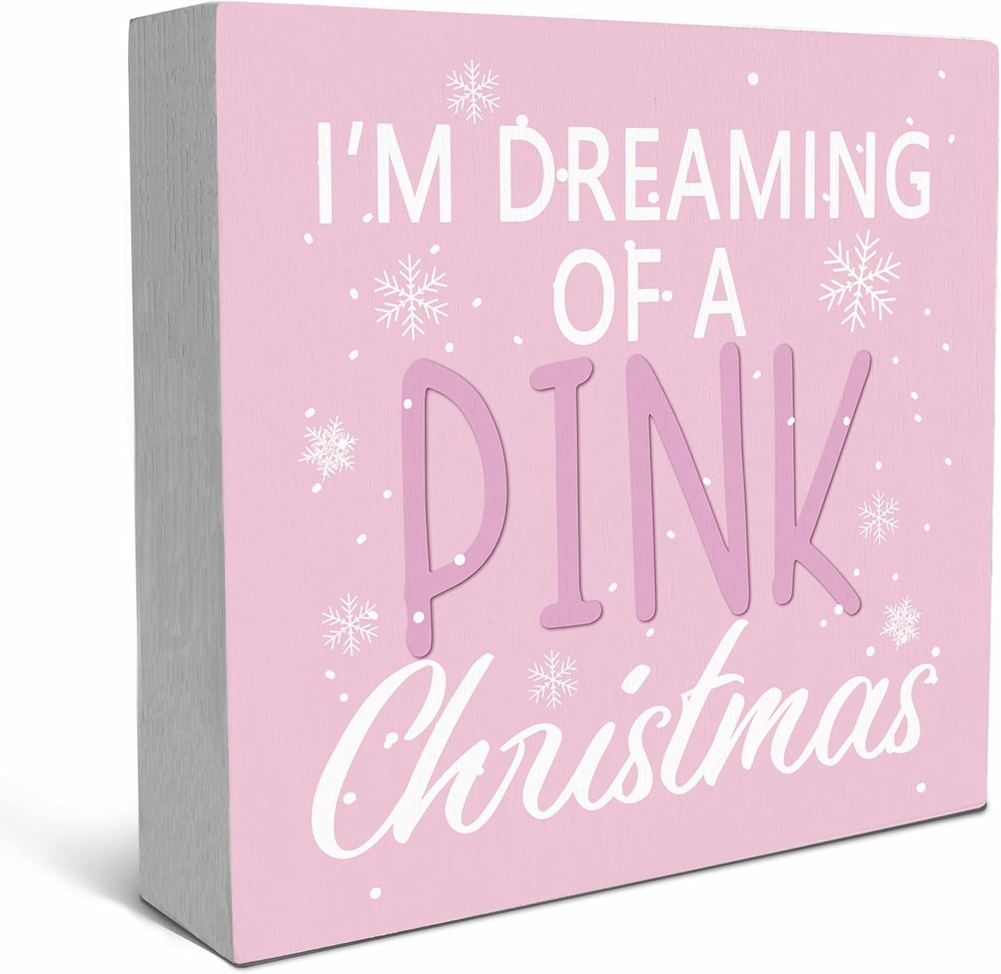 Im Dreaming of a Pink Christmas Wood Box Sign Desk Decor, Pink Christmas Decor Wooden Box Sign Decoration for Home Office, Pink Christmas Decorations, Pink Desk Decor Shelf Table Decor