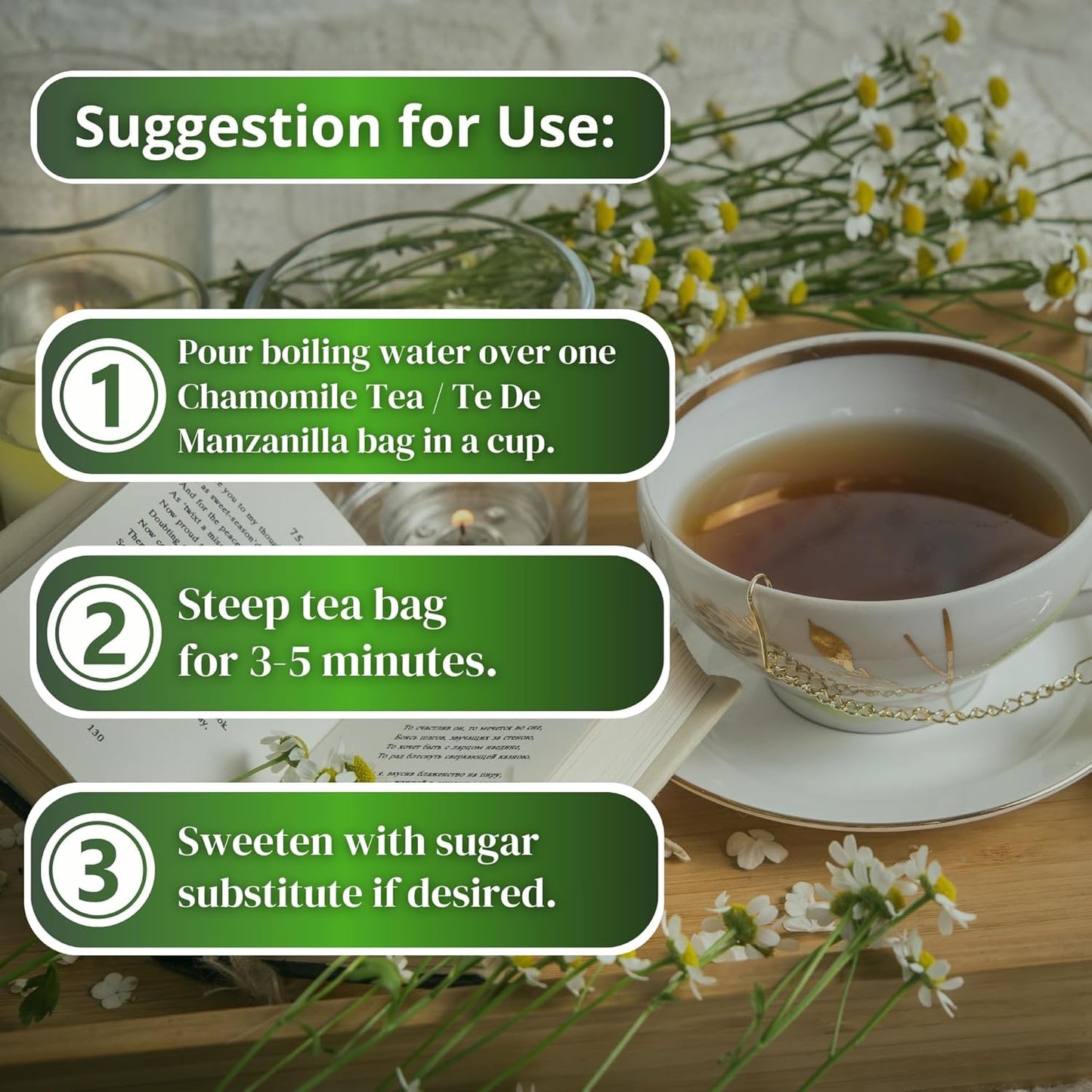 Chamomile Tea 25 Herbal Teabags of Te De Manzanilla Natural Dried Camomile Tea from Peru by TLBH