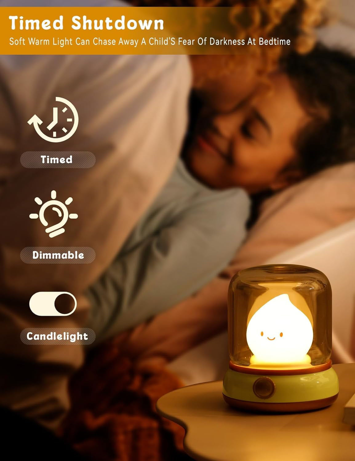 Cute Chibi Flame Lamp, Mimics Flickering Flame Effect Amber Light,2 Modes Rechargeable Dimming Great Ambience Light for Camping, Curing, Decoration, Green, BD-NL-17
