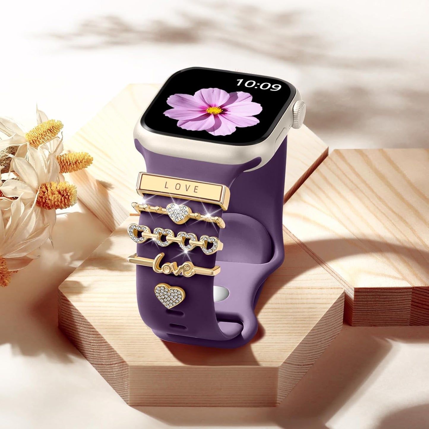 5Pcs Charm Bands Compatible with Apple Watch Bands for Women 40Mm 38Mm 41Mm 44Mm 42Mm 45Mm 46Mm 49Mm,Soft Silicone Decorative Ring Loops Strap for Iwatch Series 10 9 8 7 6 5 4 3 2 1 Se/Ulta